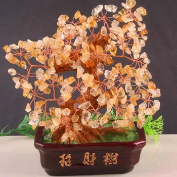 

Free Shipping 150X180X80MM Natural Stone Beads Yellow Crystal Crafts Wealth inviting Good Luck Tree 1Pcs N111