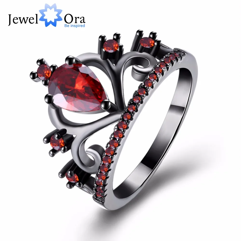 Crown Red Cubic Zirconia Party Accessorise Black Gun Color Rings For Womens Fashion Jewelry Gift For Her (JewelOra RI103320)