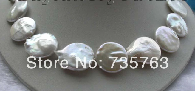 

xiuli 001189 Genuine Natural White Coin Pearl Necklace 14KGP