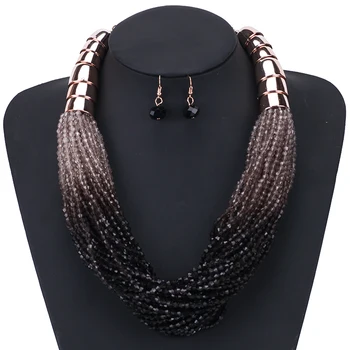 

Fashion New Multilayer Bohemia African Beads Necklace and Earrings Indian Necklaces Sets for Women African Jewelry Set бижутерия