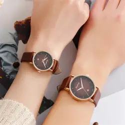 Мужские и женские аналоговые кварцевые часы из розового золота с кожаным ремешком KQS8