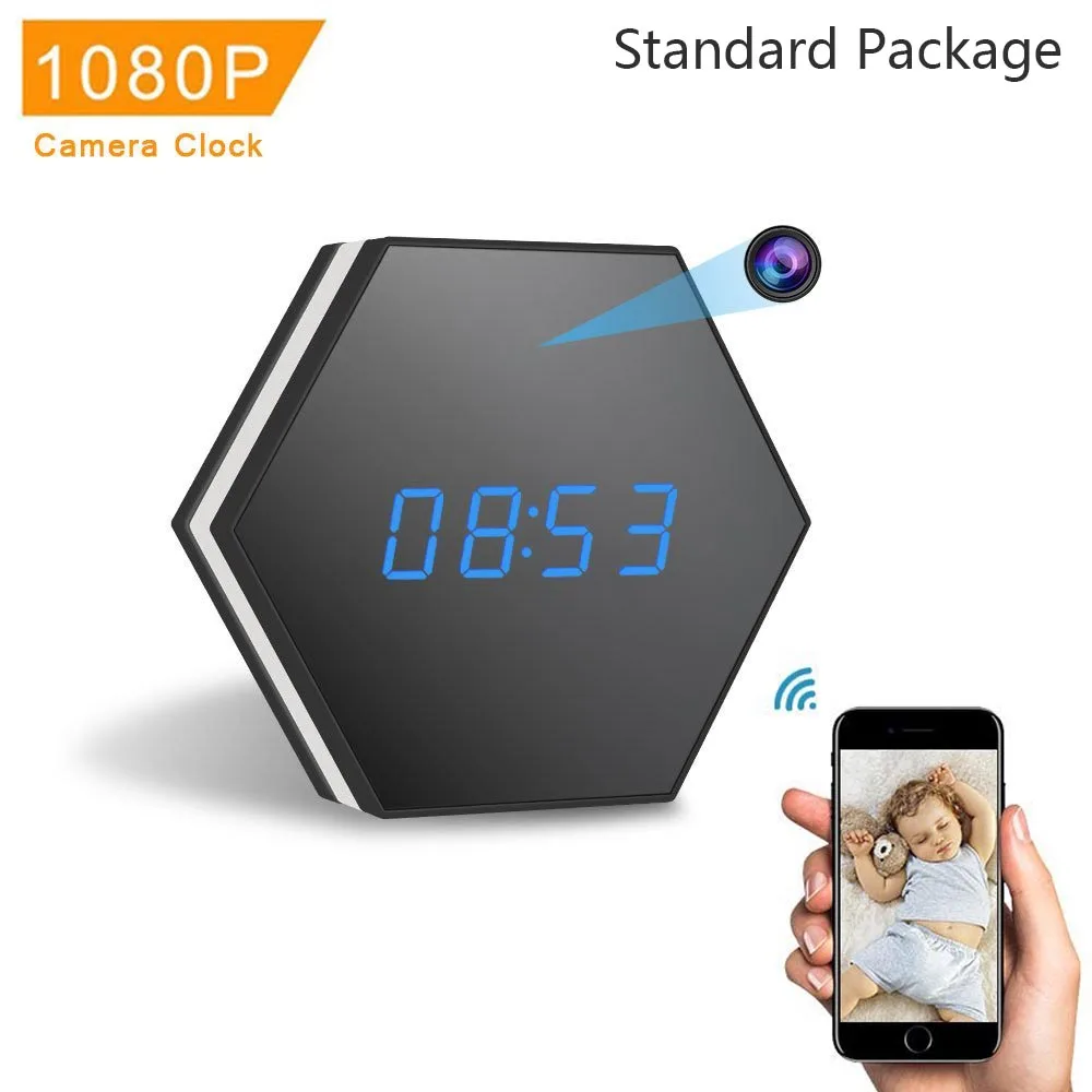 

IP Mini Clock Camera HD1080P WiFi Smart Mirror wireless mote with Night Vision Two-Way Audio Motion Detection Colorful LED light
