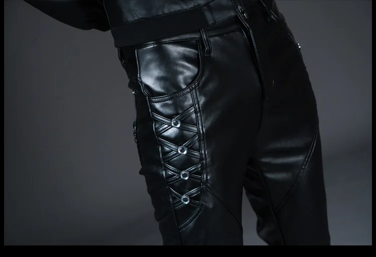 Мужские кожаные брюки осенне-зимние трендовые зауженные брюки в Корейском стиле мужские ветрозащитные теплые брюки spot