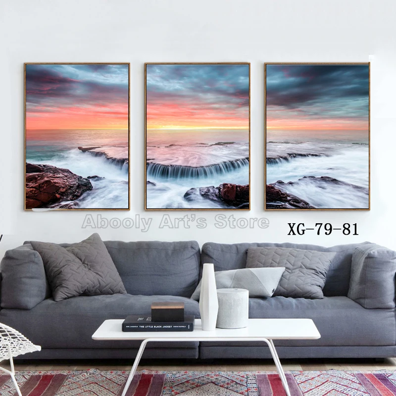 Goede 3 stuk Muur Canvas Poster Abstract Landschap Rivier Steen Modulaire Picture Art Gedrukt Canvas Prints Art Schilderij Quadros Decora