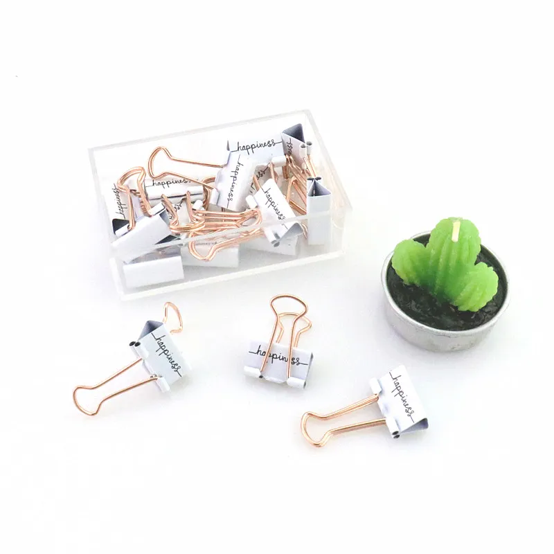 

Electroplating Long Tail Clip Office Supplies English Printed Fashion Ticket Test Paper Folder white happiness binder clips