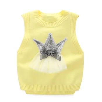 

Lolita Baby Girl Sweater Vest Crown Girls Sweater Lace Cotton Sequin Pullover Sweaters Autumn Winter Kids Girls Clothes 2017