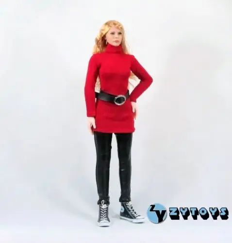 

ZY TOYS Clothing Set 1/6 Scale Female Knitwear Red Sweater Suit+ Black Lederhosen+ Belt For 1 6 Action Figure Accessories