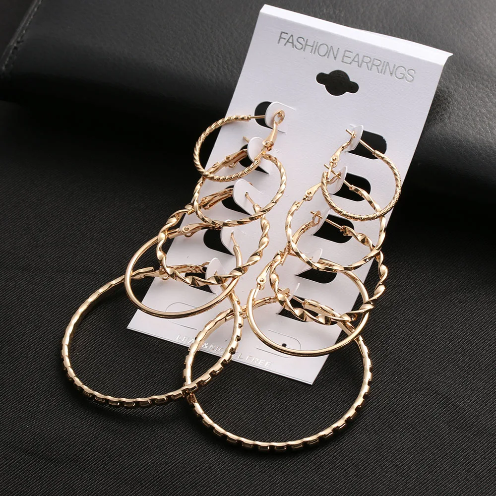 

1/5 Pairs/Set Oversize Big Circle Hoop Earring Set For Women Girls Simple Punk Style Brincos Round Earrings Party Jewelry Gift