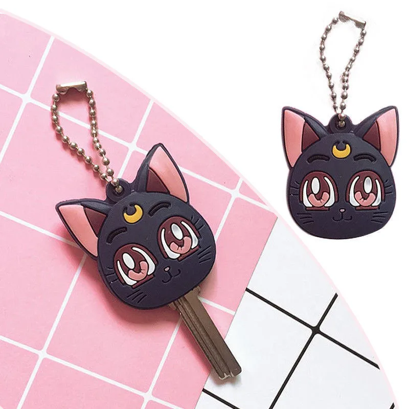 

New Sailor Moon Kinomoto Luna Purple Cat Keychain Card Captor Pendant Mirror Portable Cosplay Cute Keyring Key Chain Xmas Gift
