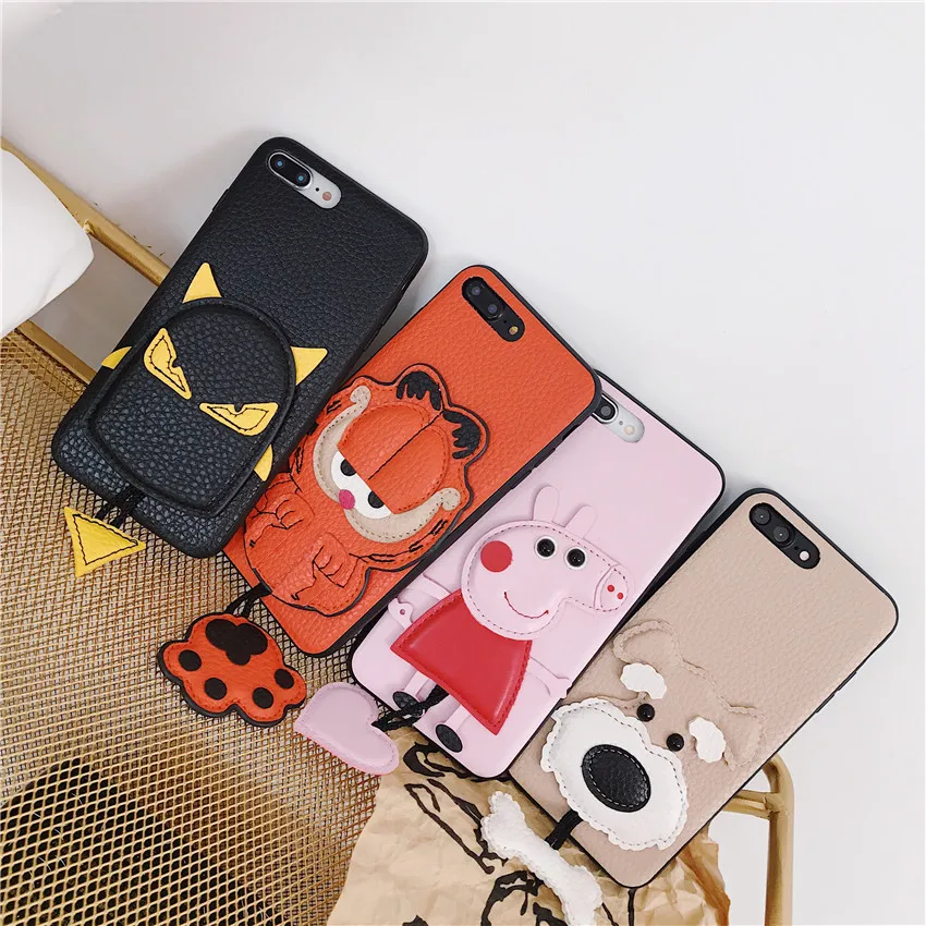 Мультяшный котик Гарфилда наклейка для iPhone X 6 6s 7 8 6plus 6splus 7plus 8plus вышитый кожаный