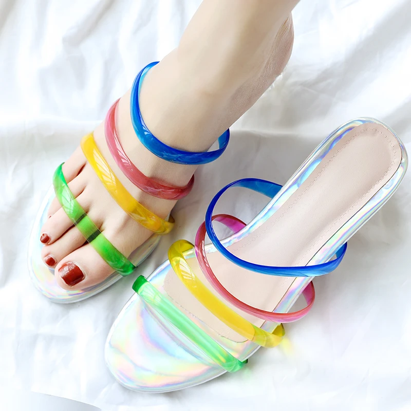 Kcenid/разноцветные ПВХ прозрачные тапочки с открытым носком; пикантные женские туфли на необычном каблуке с кристаллами; прозрачные шлепанцы на каблуке; большие размеры 33-43