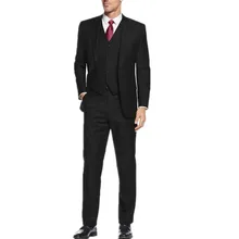 Пользовательские мужские деловые костюмы из трех частей Формальные два зерна пряжки костюм Элегантный чисто черный для жениха костюм из трех предметов платье