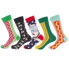 Женские счастливые носки, носки с рисунком кукурузы, арбуза, пива, чесаный хлопок, Харадзюку, зимние теплые модные длинные носки унисекс