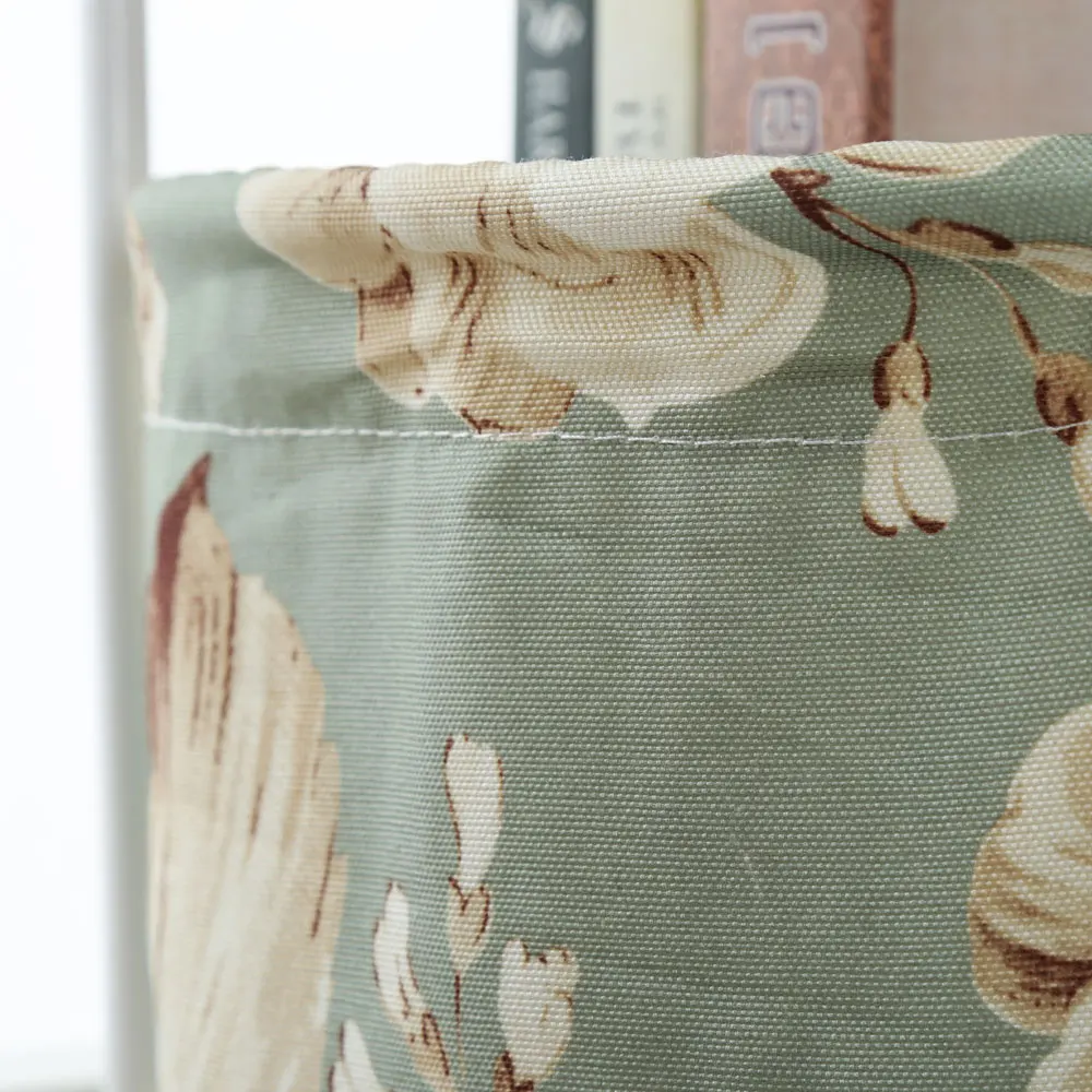 Round Wooden Side Table 2 Tiers With a Book Storage Canvas Basket Bag Round Wooden Side Table 2 Tiers With a Book Storage Canvas Basket Bag