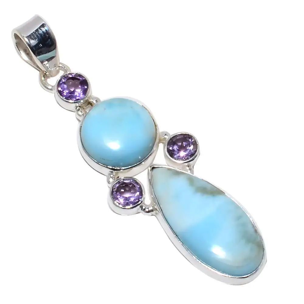 

Nature Larimar + Amethyst Pendant 925 Sterling Silver, 57 mm, MHBAP5742