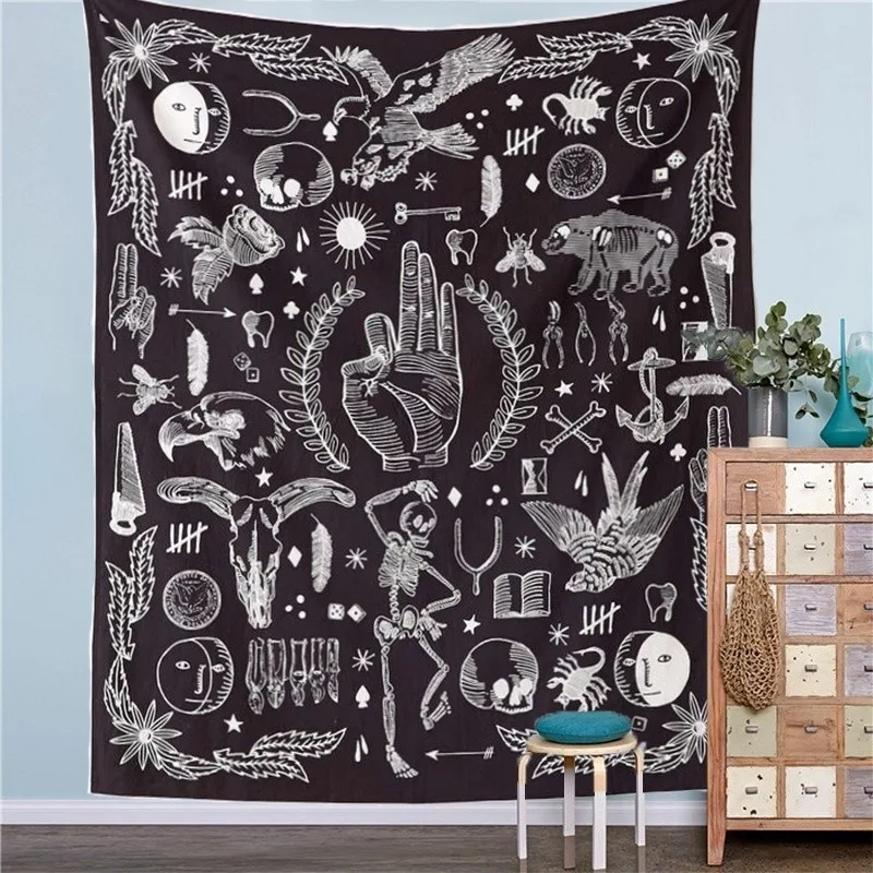 

Skull OK Eagle Moon Tarot Tapestry Mandala Tooth Psychedelic Hippie Tapiz Wall Fabric Hanging Wall Carpet Halloween Boho Decor