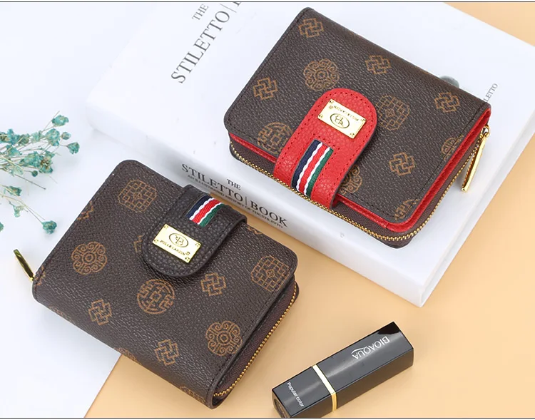 Женский кошелек, кожаный кошелек, женский короткий маленький кошелек, Женский винтажный кошелек для карт, на молнии, женский кошелек, кошелек для монет