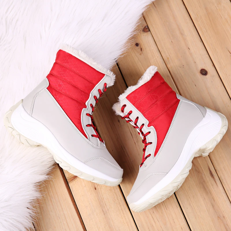 Valstone/зимние женские ботинки; теплые зимние ботинки; дышащие кроссовки на платформе; обувь с плюшевой подкладкой; женская обувь, увеличивающая рост; большие размеры 35-42 - Цвет: Beige Red