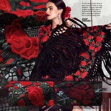 Тяжелая химическая Кружевная Сетка, Цветочная вышивка петелька ткань, ярко-красный цветок розы, шитье, ткань для платья, свадьба, ремесло по двору