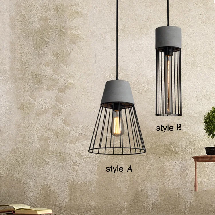 Post Modern Hanging Cement Pendant Lamp Contemporary Concrete Black Caged Pendant Lights Wrought Iron Lighting Fixture Edison (2)