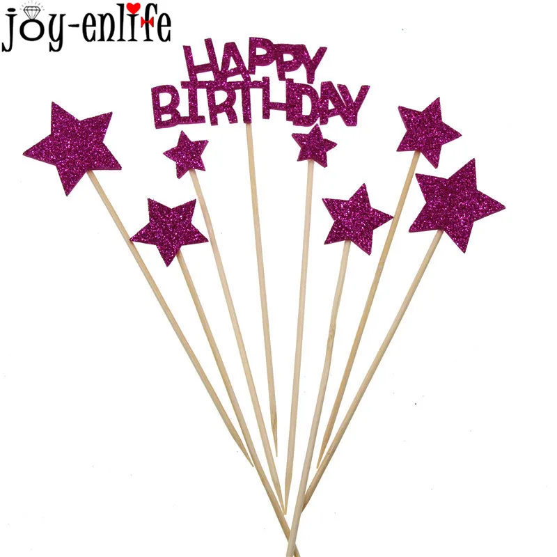 JOY-ENLIFE 1 комплект Блестящий Топпер для торта с днем рождения звезда флажки для кексов Дети День рождения украшения Детские душ вечерние принадлежности - Цвет: purple