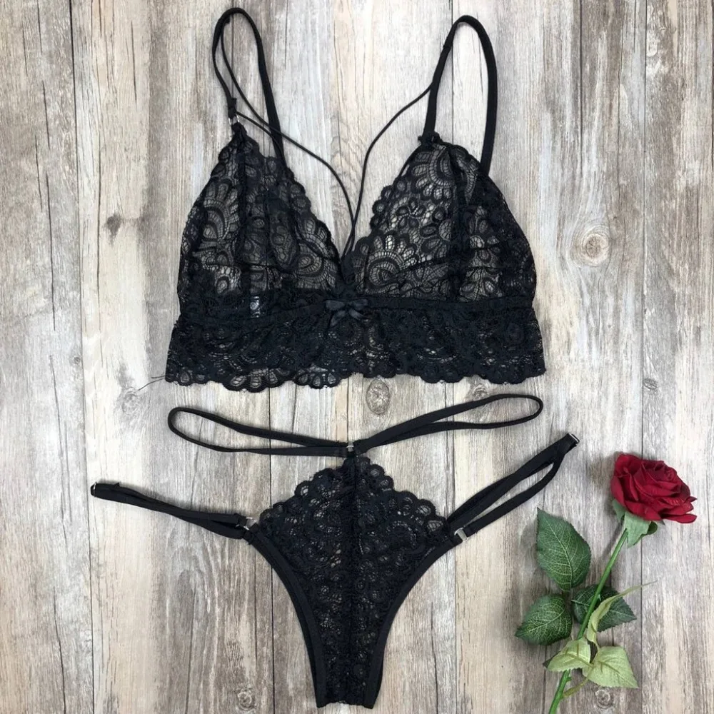 Sexy Women Lace Sissy Lingerie Bra Set Babydoll Underwear Push Up Bras Female Seamless Thong G String Set Pajamas Set CP