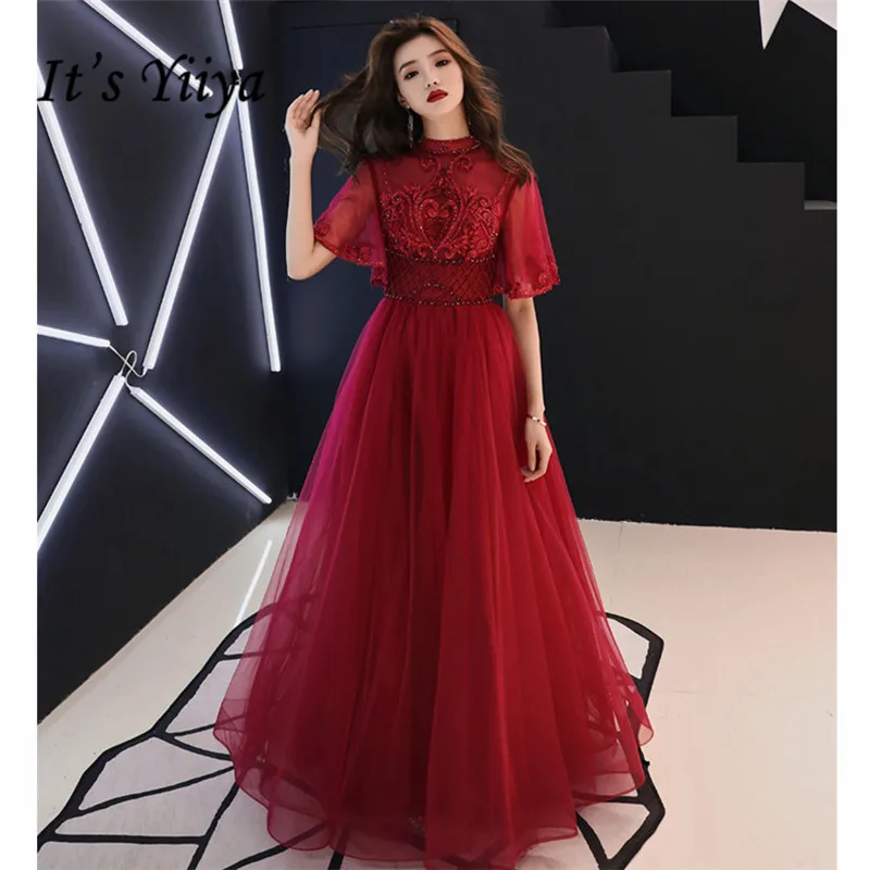 It's YiiYa Evening Dresses Long 2019 Standing Collar Flower Lace Tulle Women Party Dress Illusion Robe de Soiree Plus Size E522 It's YiiYa Evening Dresses Long 2019 Standing Collar Flower Lace Tulle Women Party Dress Illusion Robe de Soiree Plus Size E522