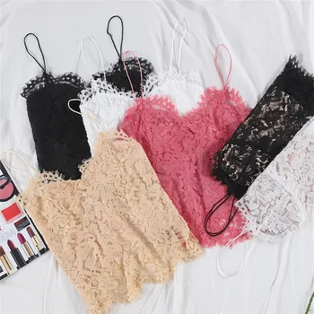 

Sexy Women Bra Hollow Translucent Underwear Sheer Lace Strap Lingerie Top female Lace Sling Openwork Vest Camis Tank Tops