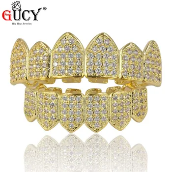 

GUCY Gold Color Plated Hip Hop Teeth Grill Caps High Quality Micro Pave CZ Top & Bottom Grillz