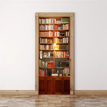 

Bookcase 3D Door Stickers Book Shelf Door Mural Library Vinyl Decal For Home Decoration Waterproof Bedroom Study Wallpapers