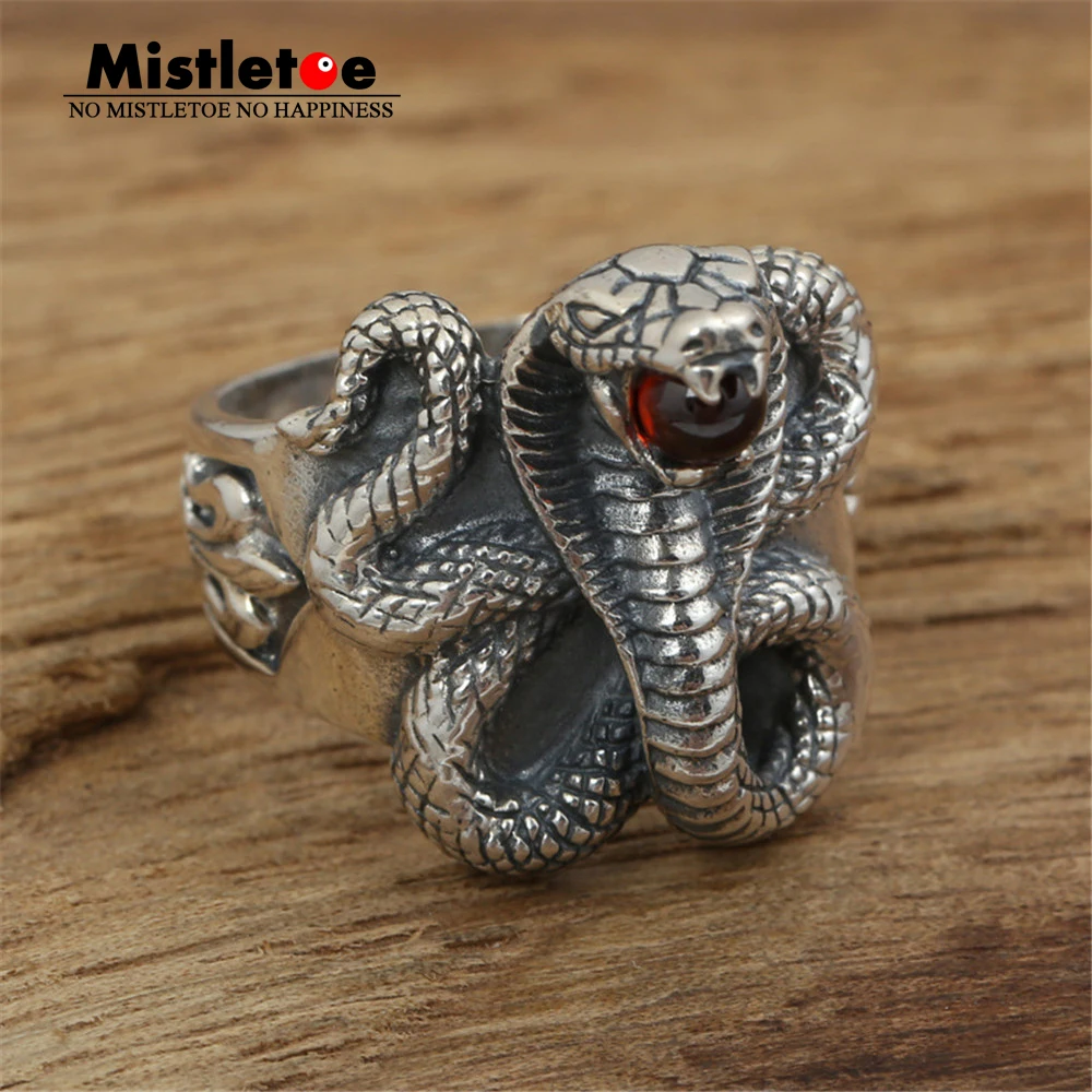 

Genuine 100% 925 Sterling Silver Vintage Punk Locomotive Cobra Snake Red CZ Ring For Women Men Fashion Jewelry