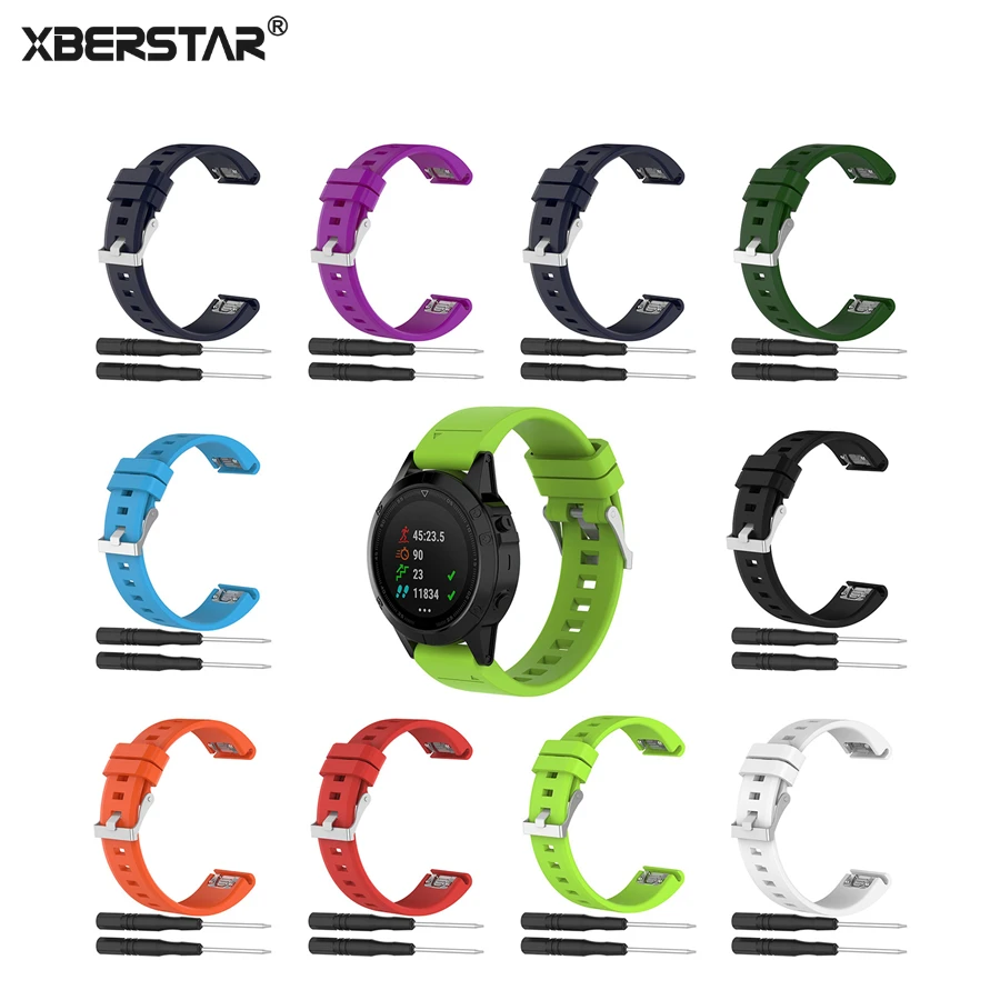 

XBERSTAR Strap Watchband for Garmin Fenix 5 Fenix5 Multisport GPS Watch 22mm Sports Silicone Quick Release Wrist Band With Tools