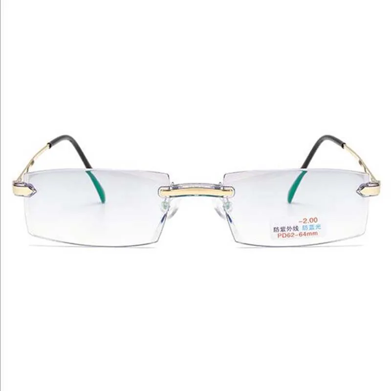 Gold Frame Men Rimless Coating Eyeglasses Finished Myopia Women Anti-blue Light Prescription -1.0 -1.5 -2.0 -2.5 -3.0 -3.5 -4.0