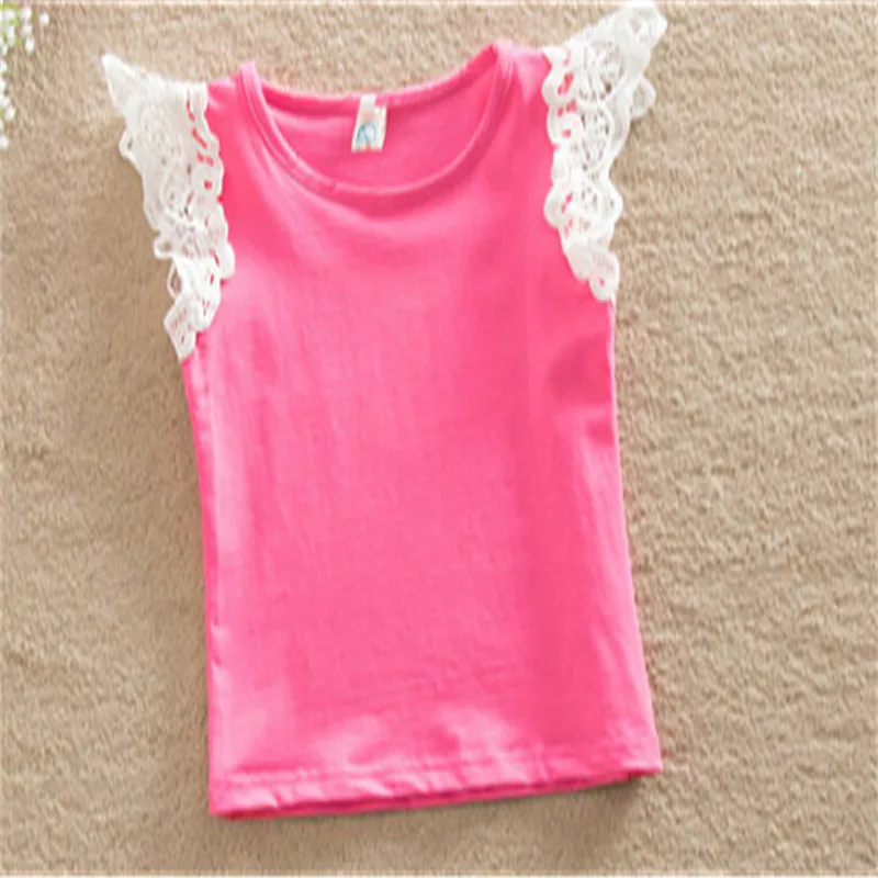Детская одежда для маленьких девочек; летние хлопковые кружевные топы принцессы; однотонная белая, розовая, черная футболка с короткими рукавами