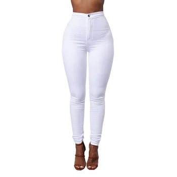 

Slim Fit Skinny Jeans Woman White Black High Waist Render Elastic Jeans Vintage Long Pants Femme Casual Pencil Pants Denim Jeans