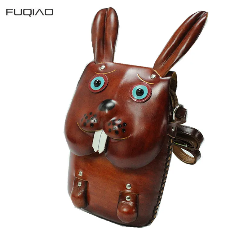 

Genuine Leather Messager Bags Small Shoulder bags Rabbit Image Natural Leather Coin Purse Cute Mini Hand-Made Bag Christmas Gift
