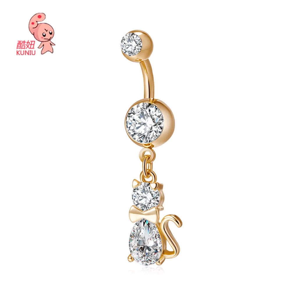 Новая мода женщина кошка Форма присинг для тела Crystal Bell пупка живота Piercing Nombril