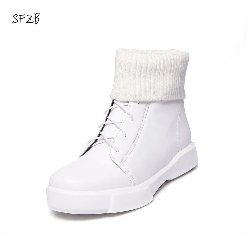 Goede SFZB Plus size warm houden bont snowboots lace up ronde neus mooie vrouwen enkellaarsjes zwart wit winter laarzen schoenen