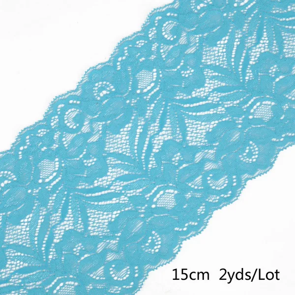 2 ярда 15 см стрейч эластичная кружевная Лента ткань DIY Швейные аксессуары для одежды отделка Свадебные украшения - Цвет: sky blue