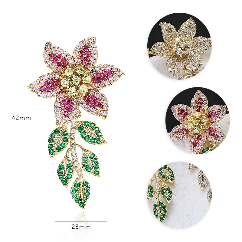 Красочные циркониевые серьги-гвоздики в форме цветка, роскошные высококачественные латунные ювелирные изделия XIUMEIYIZU, новые модные серьги с фианитами и кристаллами
