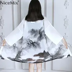 NiceMix Харадзюку в китайском стиле с цифрами принт 2018 Лето кимоно кардиган feminino Верхняя одежда Защита от солнца Защитная накидка для женщин