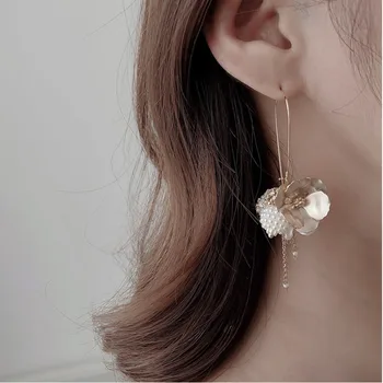 

Korea earrings pearl luxury geometry metal gold shell pearl ball flower tassel long section ear rings fashion women earring 2019