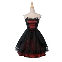 Gothic Palace Lolita Dress Women’s Summer Dress 2017 Punk Black Red Party Palace Off Shoulder Strapless Dress Robe With Lace