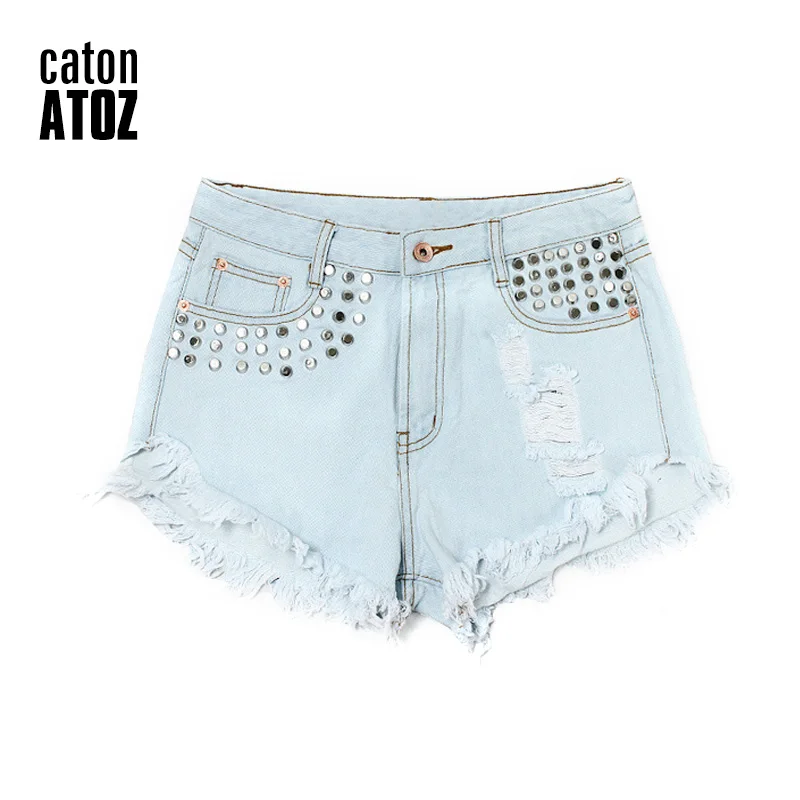 

catonATOZ 1997 New Arrival Women's Punk Rivet Tassel Ripped High Waisted Denim Shorts For Women