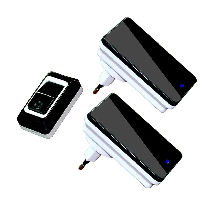Wholesales Saful Waterproof Touch LED Door Bell EU/US Plug Wireless DoorBell kits 1 Push Doorbells Button+2 Receivers No Battery