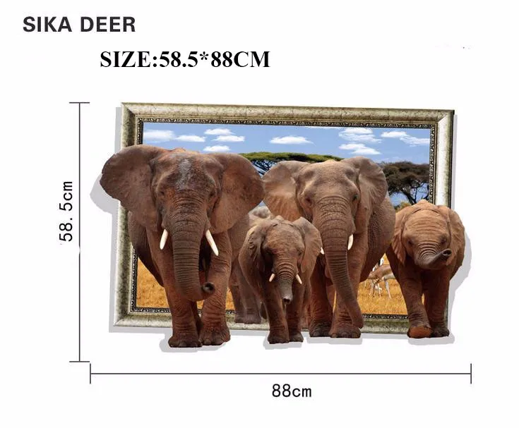 Maruoxuan Новая африканская Саванна Слоны животных Съемная 3D Двойная Наклейка на стену со слоном детская комната наклейки на обои