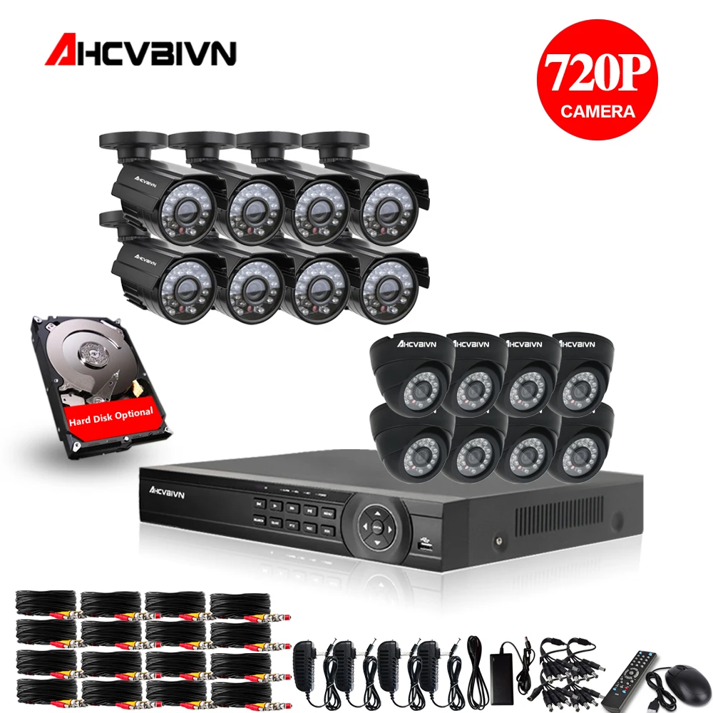 2TB HDD 1.0MP HD 2000TVL security bullet camera CCTV System Kit 16channel AHD Full 720P Video Surveillance 1080P DVR NVR system