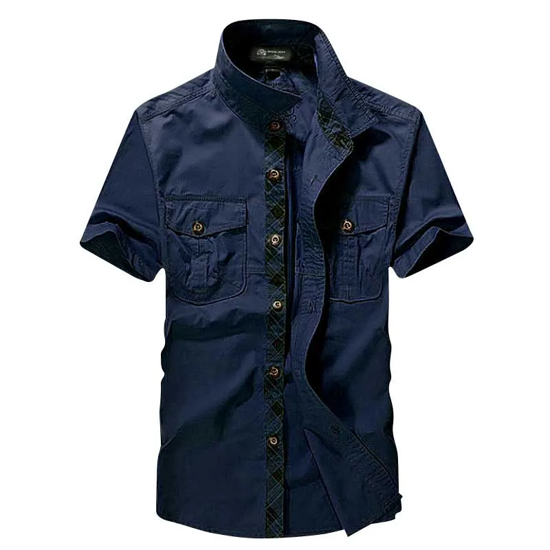 Mens Summer Casual Shirt Short Sleeves Cotton Regular Fit Military Army