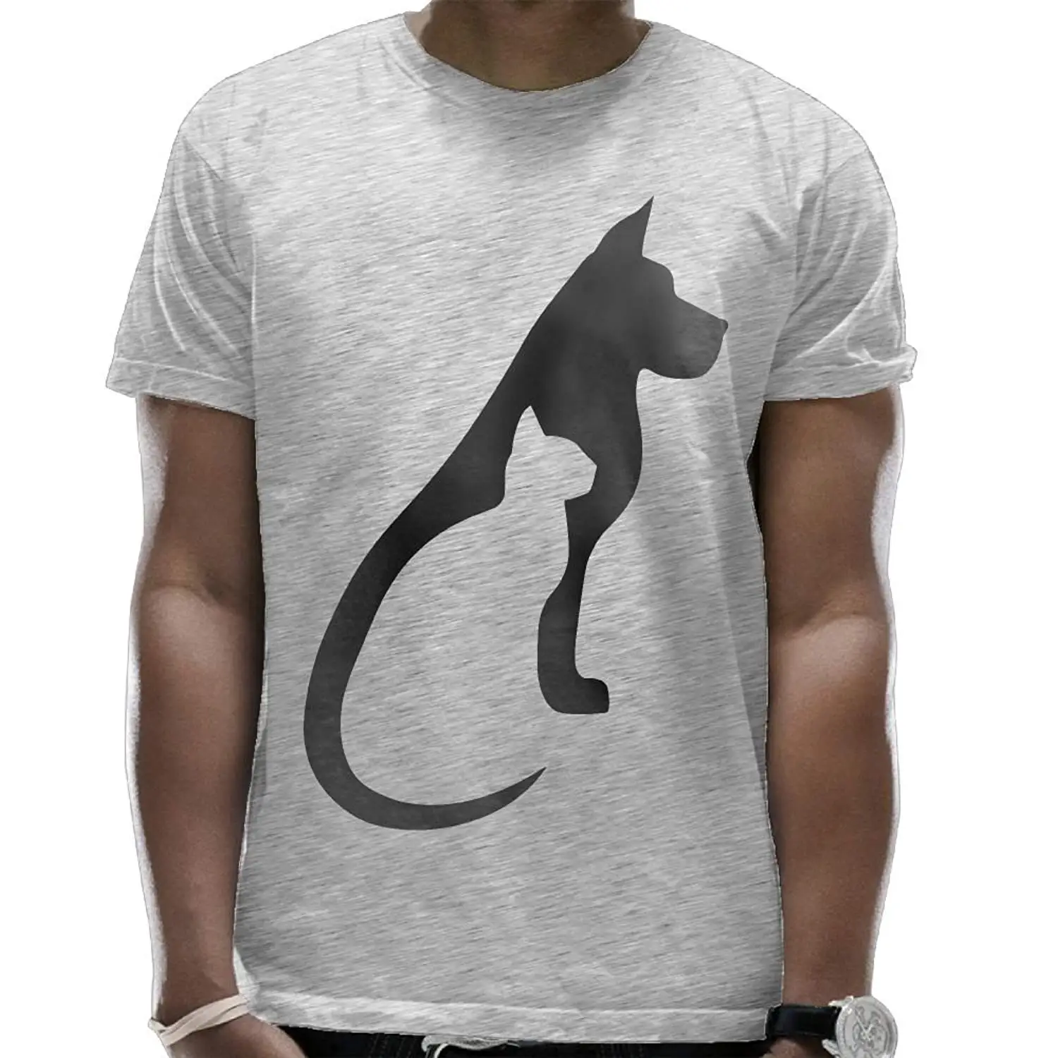 Men's Kitten and Dog Fashion Short Sleeve T Shirts Hip Hop Clothing Cotton T Shirt Top Tee High Quality Simple Summer