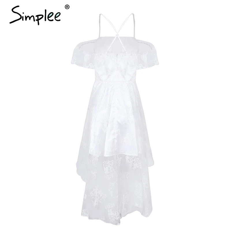 Женское платье Simplee с цветочной вышивкой, пикантное сетчатое элегантное асимметричное вечернее платье с открытыми плечами, оборками и подкладкой
